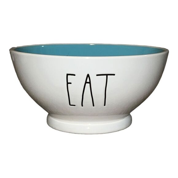 Rae Dunn Artisan Collection EAT Light Blue Interior Cereal Soup Bowl EUC - Picture 1 of 4